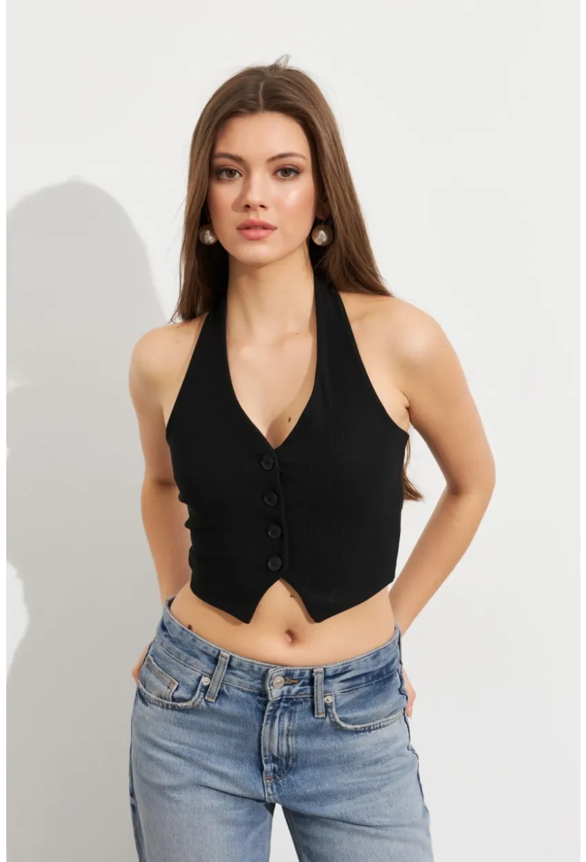 Kadın Siyah Crop Bluz SE18