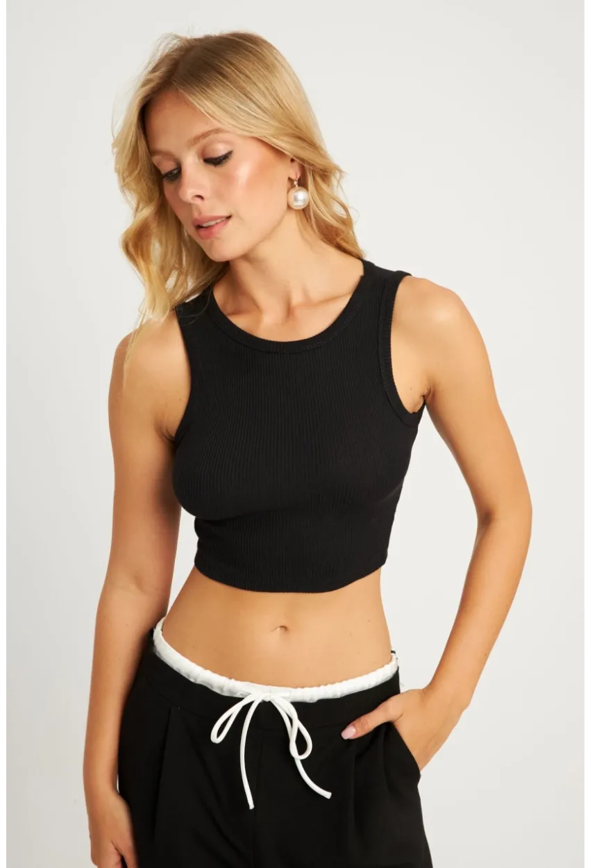 Kadın Siyah Crop Bluz XL2004