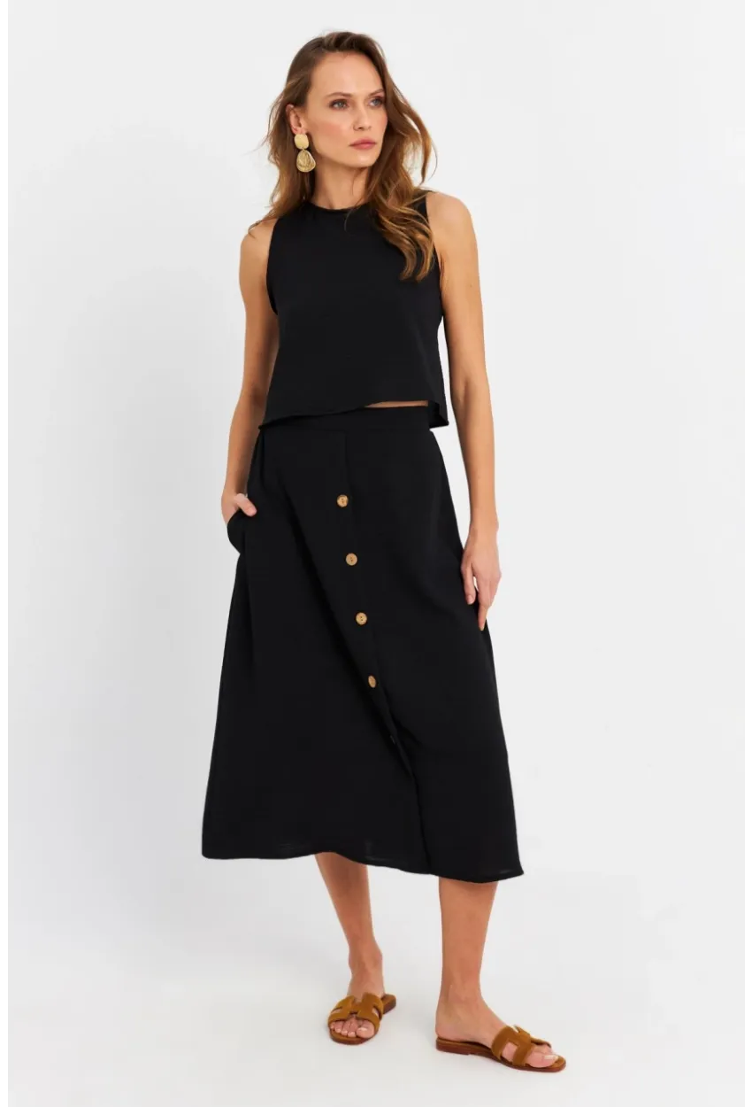 Kadın Siyah Crop Etek Takım MQ0030