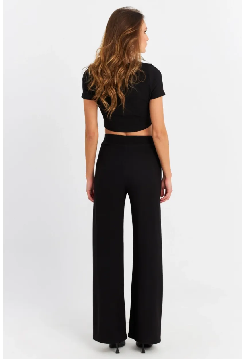 Kadın Siyah Crop Pantolon Takım RU6933