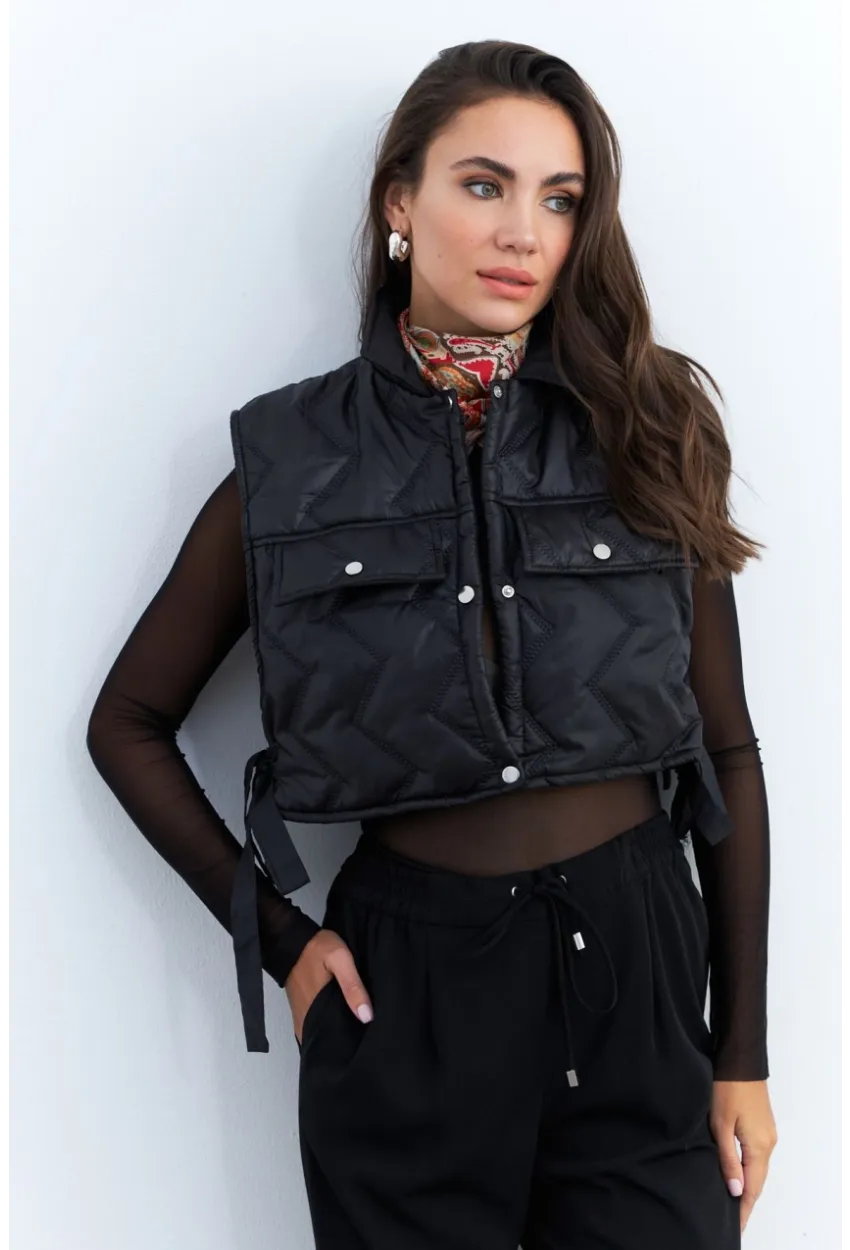 Kadın Siyah Crop Yelek İS808