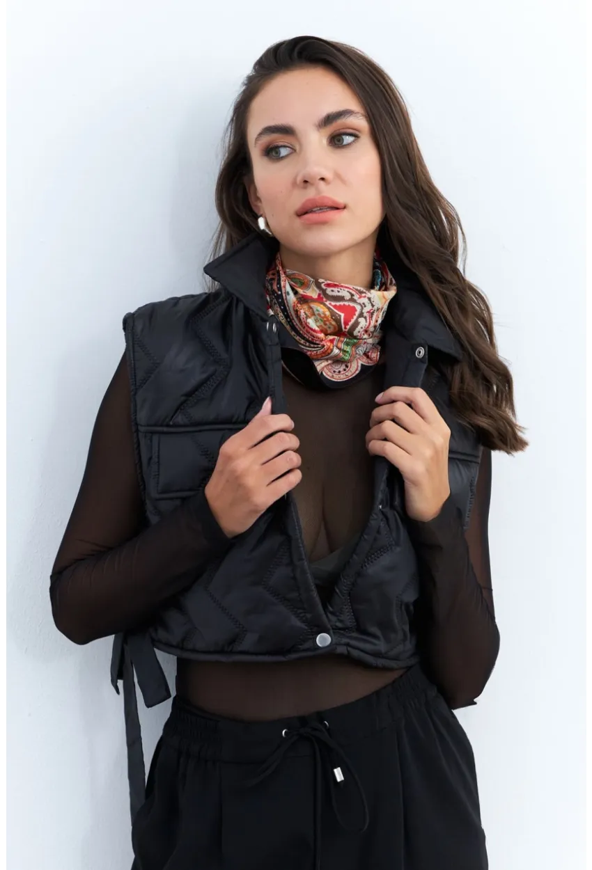 Kadın Siyah Crop Yelek İS808