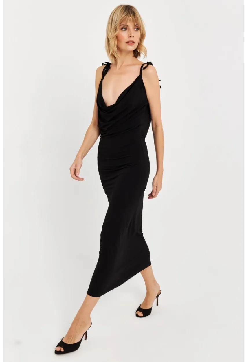 Kadın Siyah Degaje Maxi Elbise HOR0071