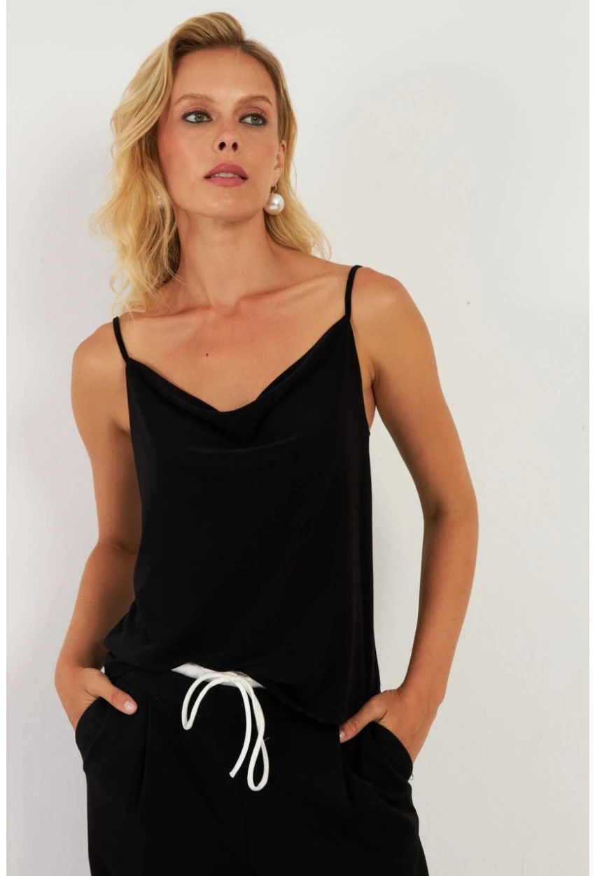 Kadın Siyah Degaje Yaka Bluz LPP1286