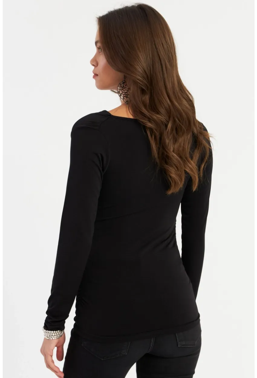 Kadın Siyah Degaje Yaka Büzgülü Bluz FRY2248