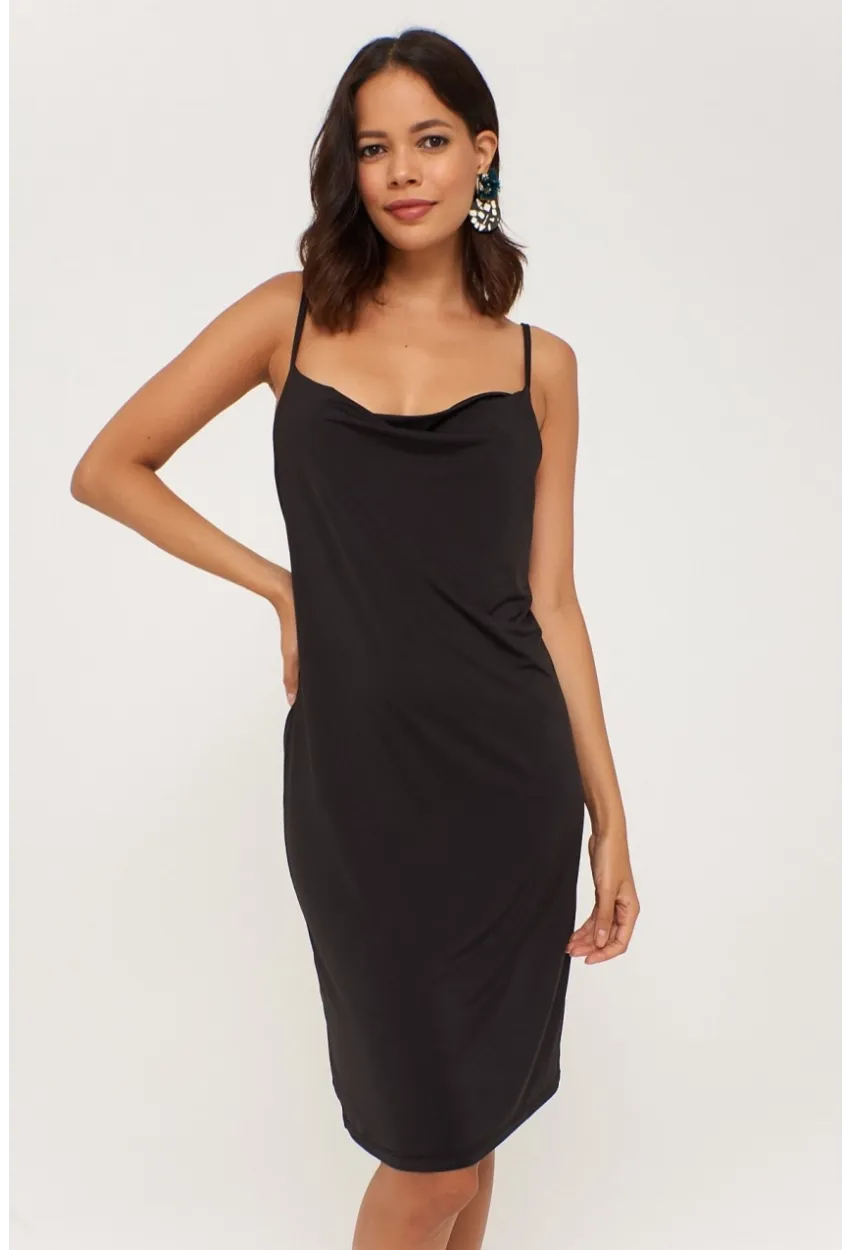 Kadın Siyah Degaje Yaka Elbise LPP1130