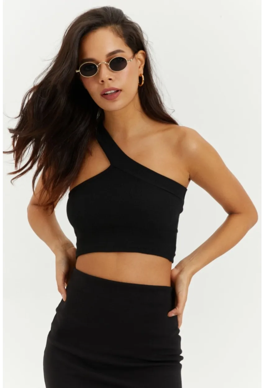 Kadın Siyah Dekolteli Crop Bluz B216