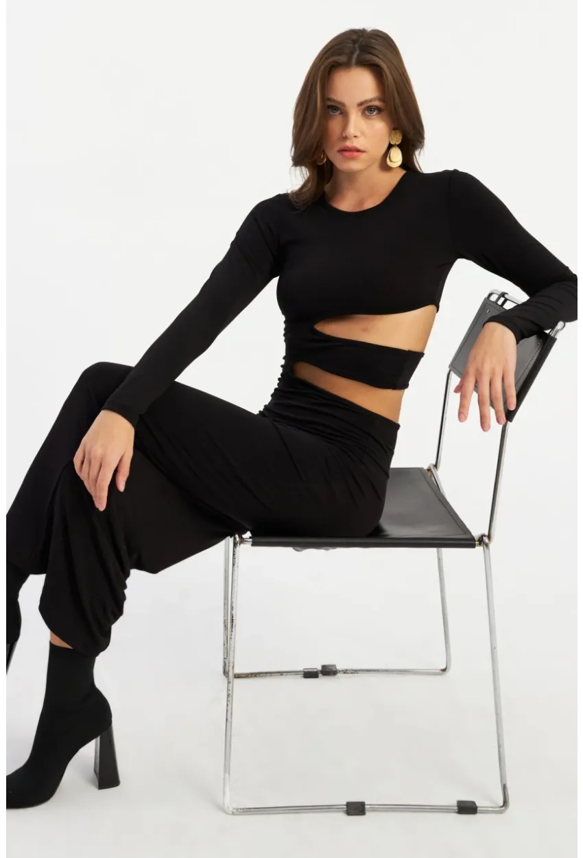 Kadın Siyah Dekolteli Maxi Yılbaşı Elbise LİK9