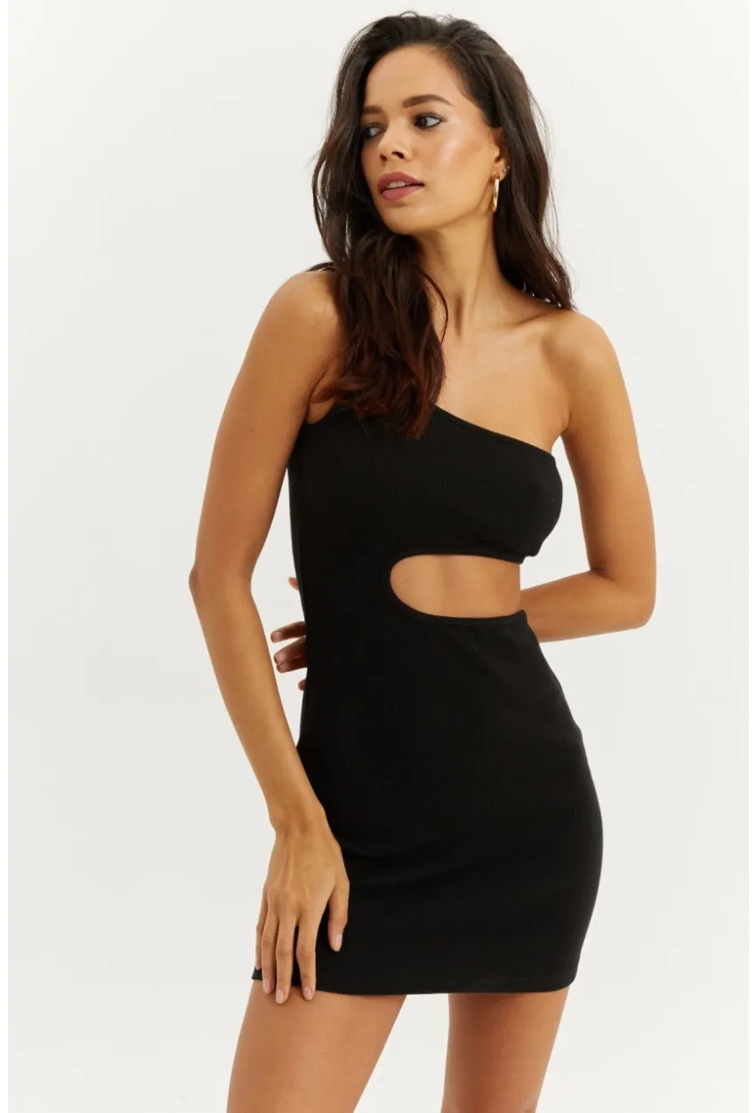 Kadın Siyah Dekolteli Mini Elbise B1817