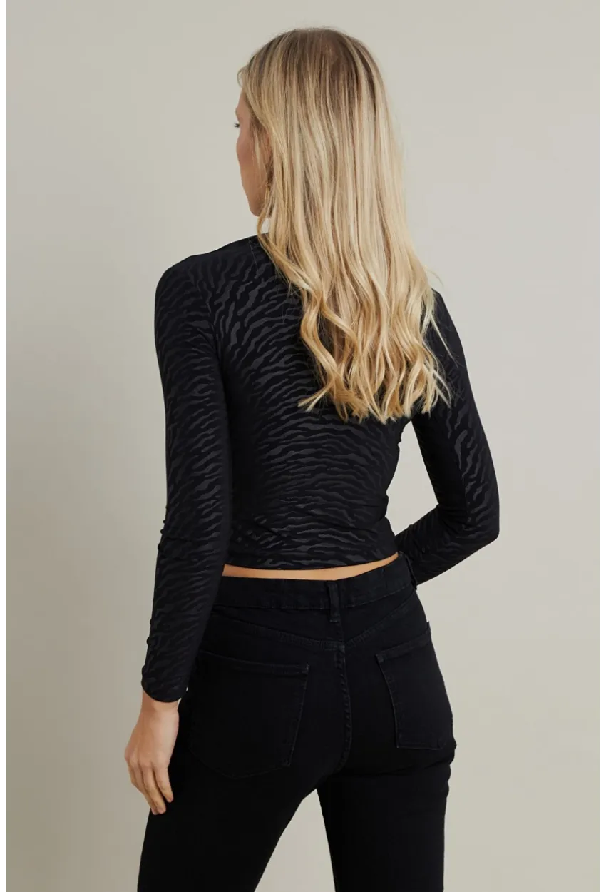 Kadın Siyah Desenli Büzgülü Bluz LPP1298