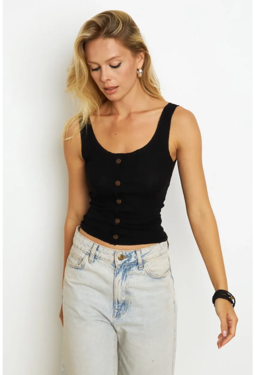 Kadın Siyah Düğme Aksesuarlı Bluz MK14