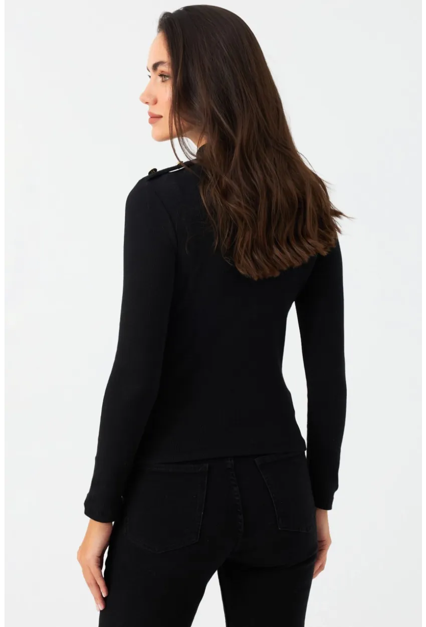 Kadın Siyah Düğme Detaylı Bluz MAYD14