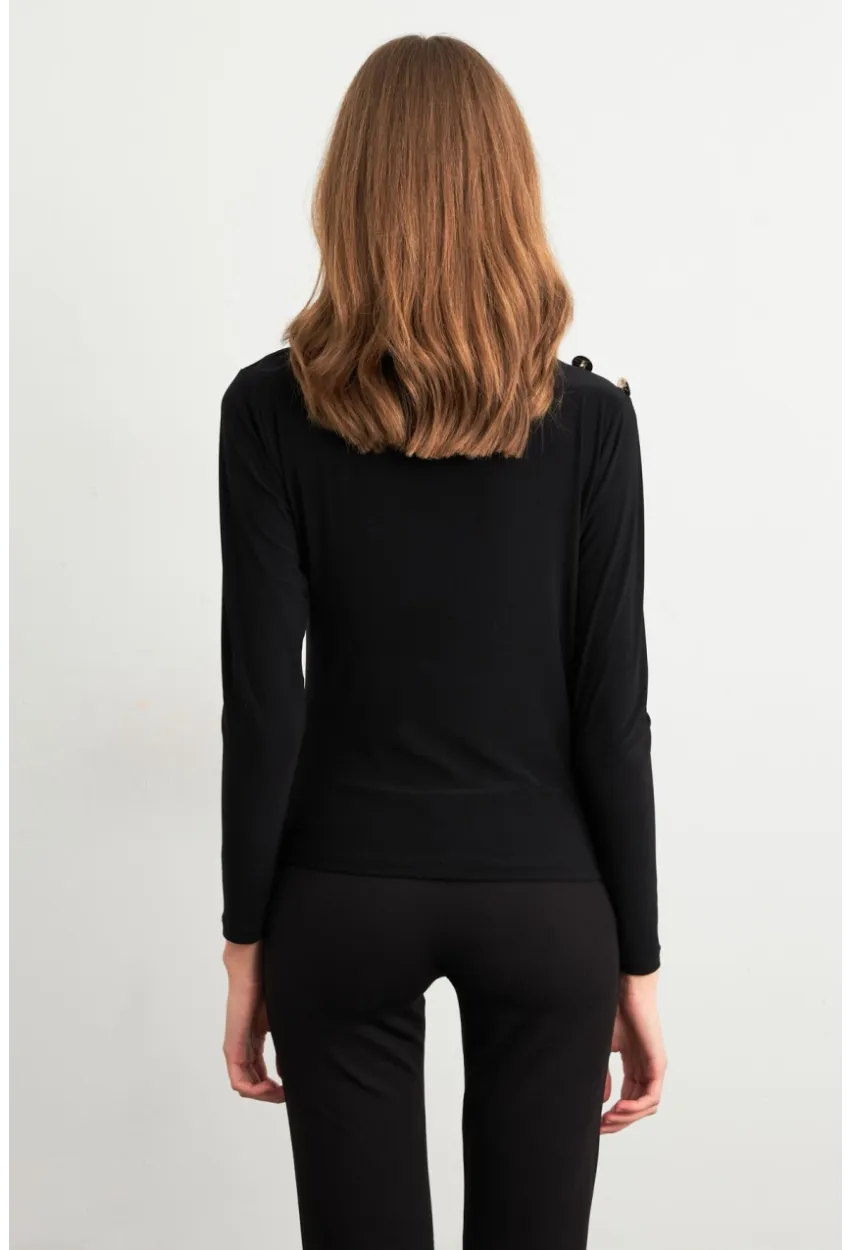 Kadın Siyah Düğme Detaylı Büzgülü Bluz LPP1223-1