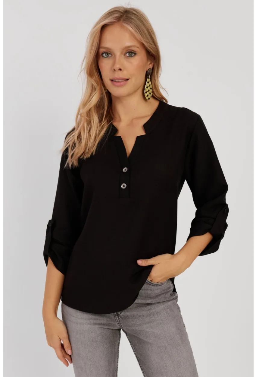 Kadın Siyah Düğmeli Bluz BR1320