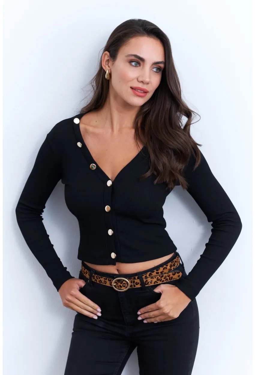 Kadın Siyah Düğmeli Kısa Hırka EY2952