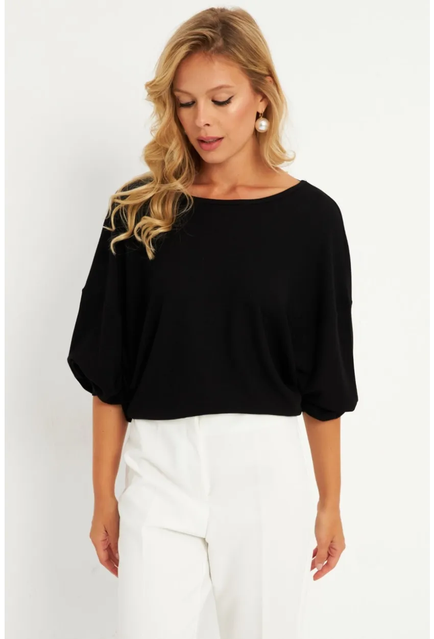 Kadın Siyah Düğüm Detaylı Bluz GÇ176