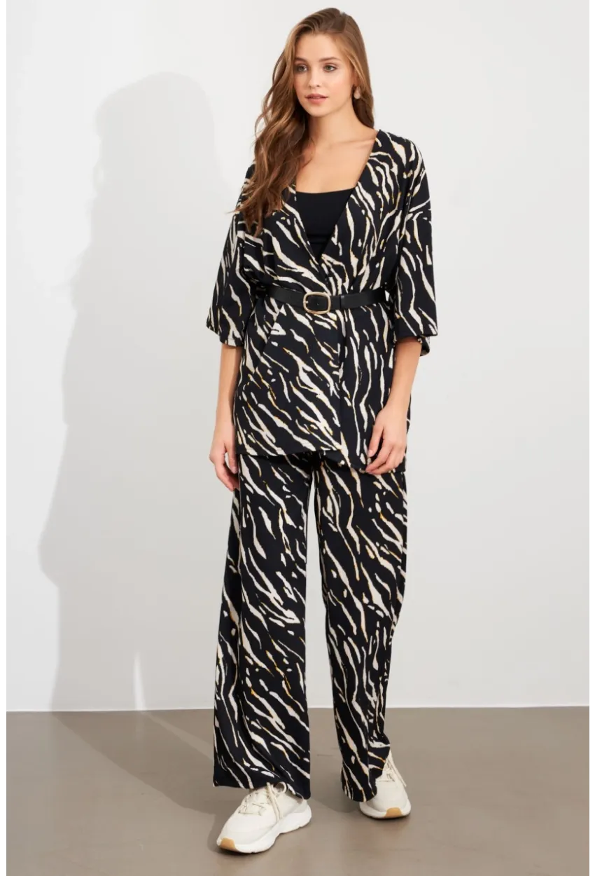 Kadın Siyah-Ekru Alt Üst Bürümcük Takım MLON500