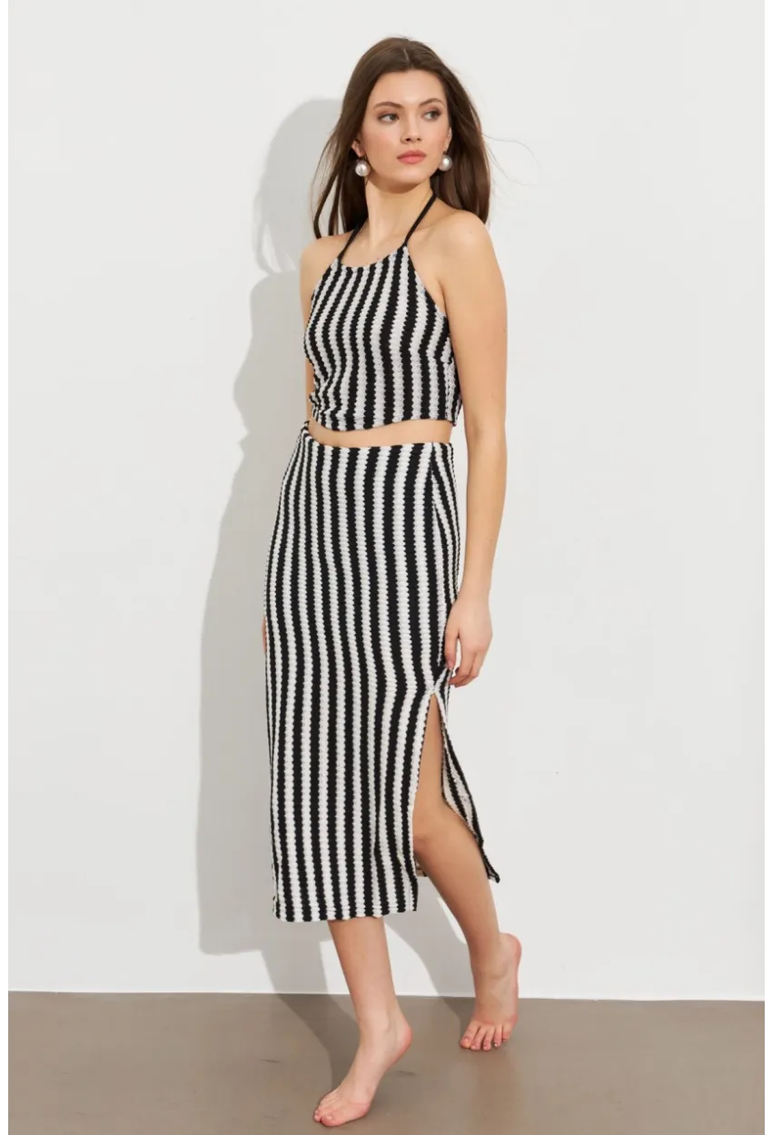 Kadın Siyah Etekli Triko Takım ROP108