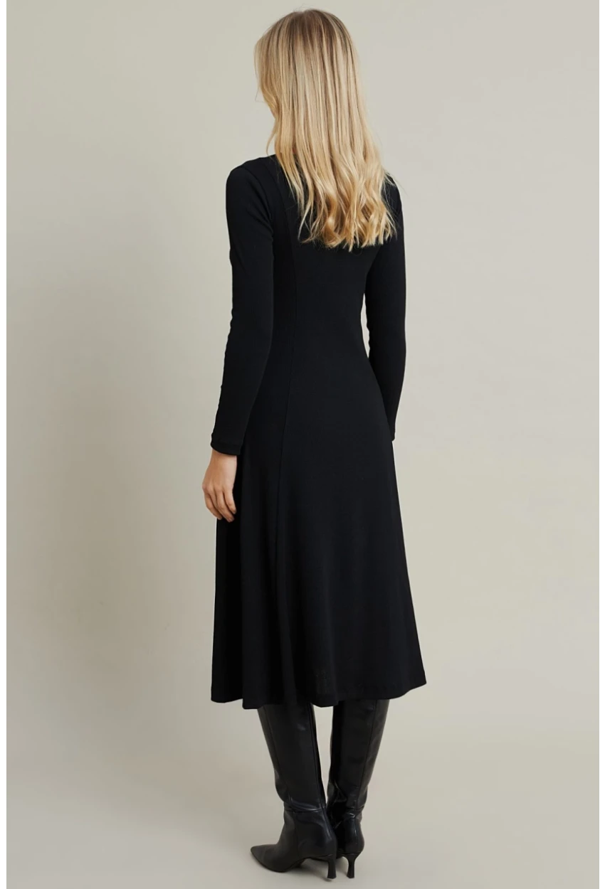Kadın Siyah Fermuar Detaylı Midi Elbise EY3005