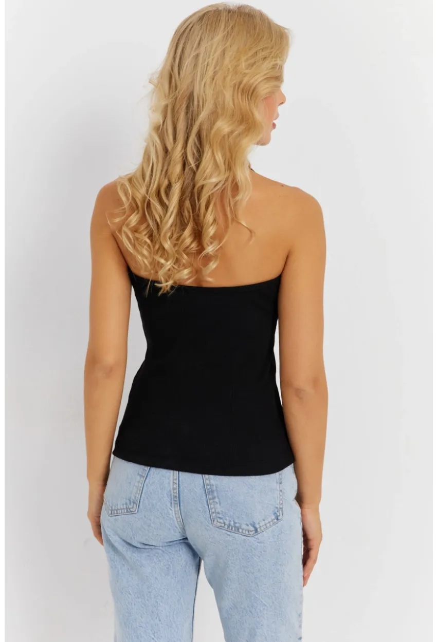 Kadın Siyah Fermuarlı Kaşkorse Bluz EY2878