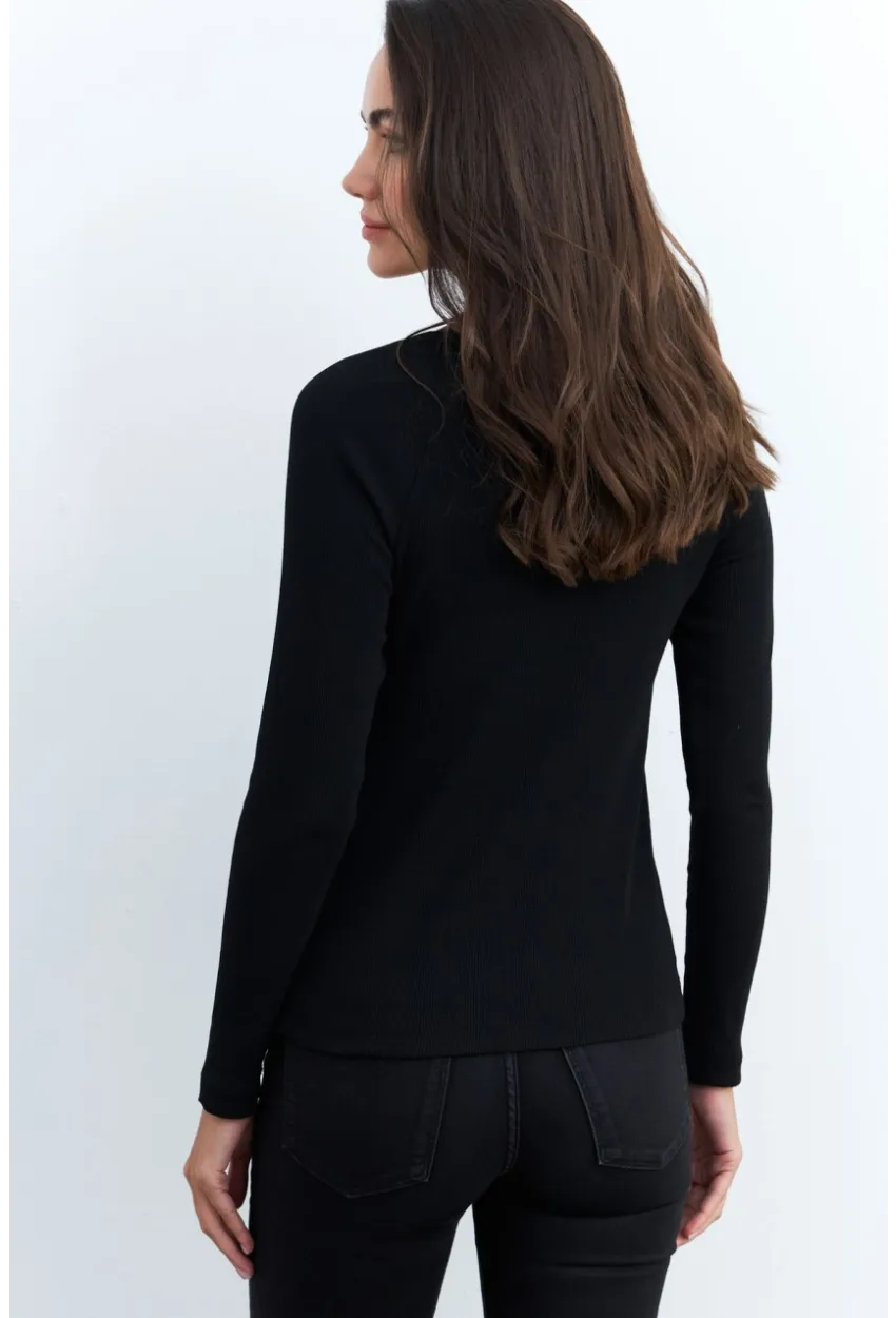 Kadın Siyah Fermuarlı Kaşkorse Bluz EY2954