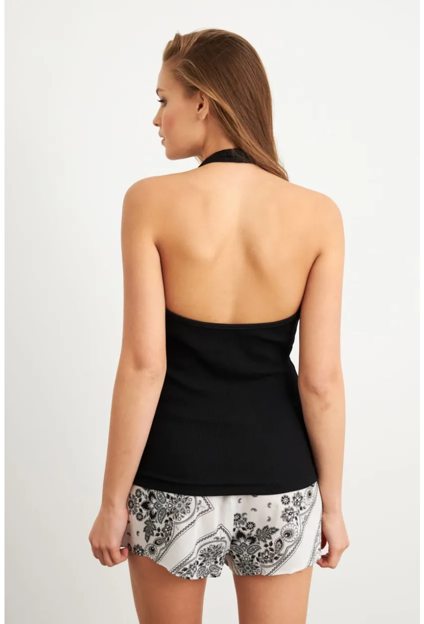 Kadın Siyah Fermuarlı Kaşkorse Bluz EY3097