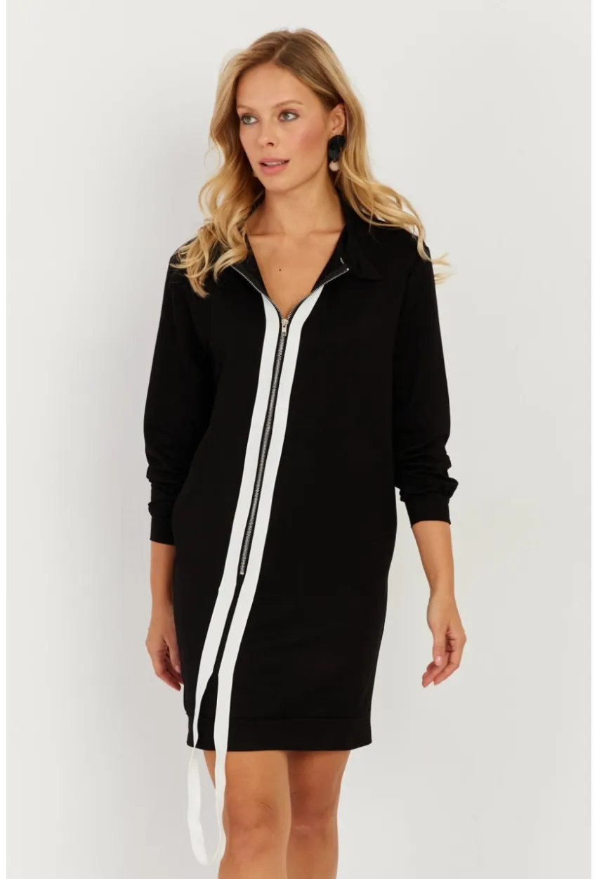 Kadın Siyah Fermuarlı Midi Elbise ST5025