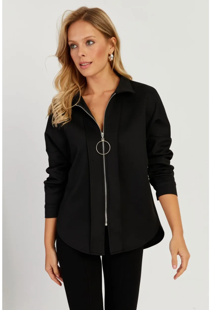 Kadın Siyah Fermuarlı Skuba Gömlek KED5002-90