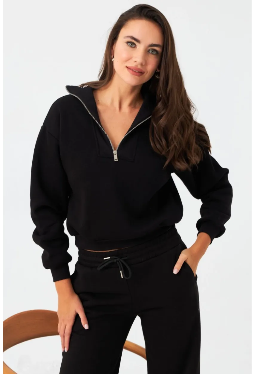 Kadın Siyah Fermuarlı Sweatshirt DY1463
