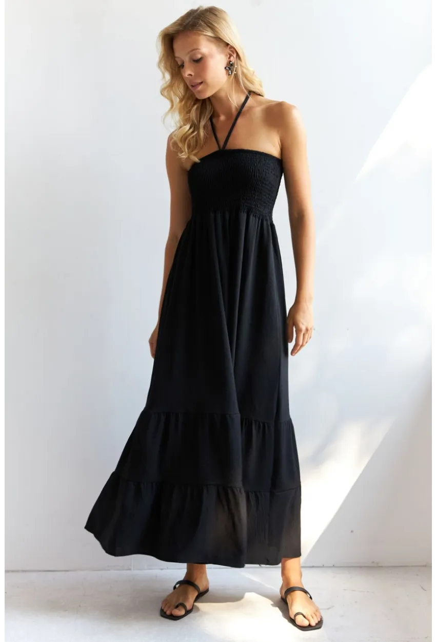 Kadın Siyah Gipeli Midi Elbise SF12813