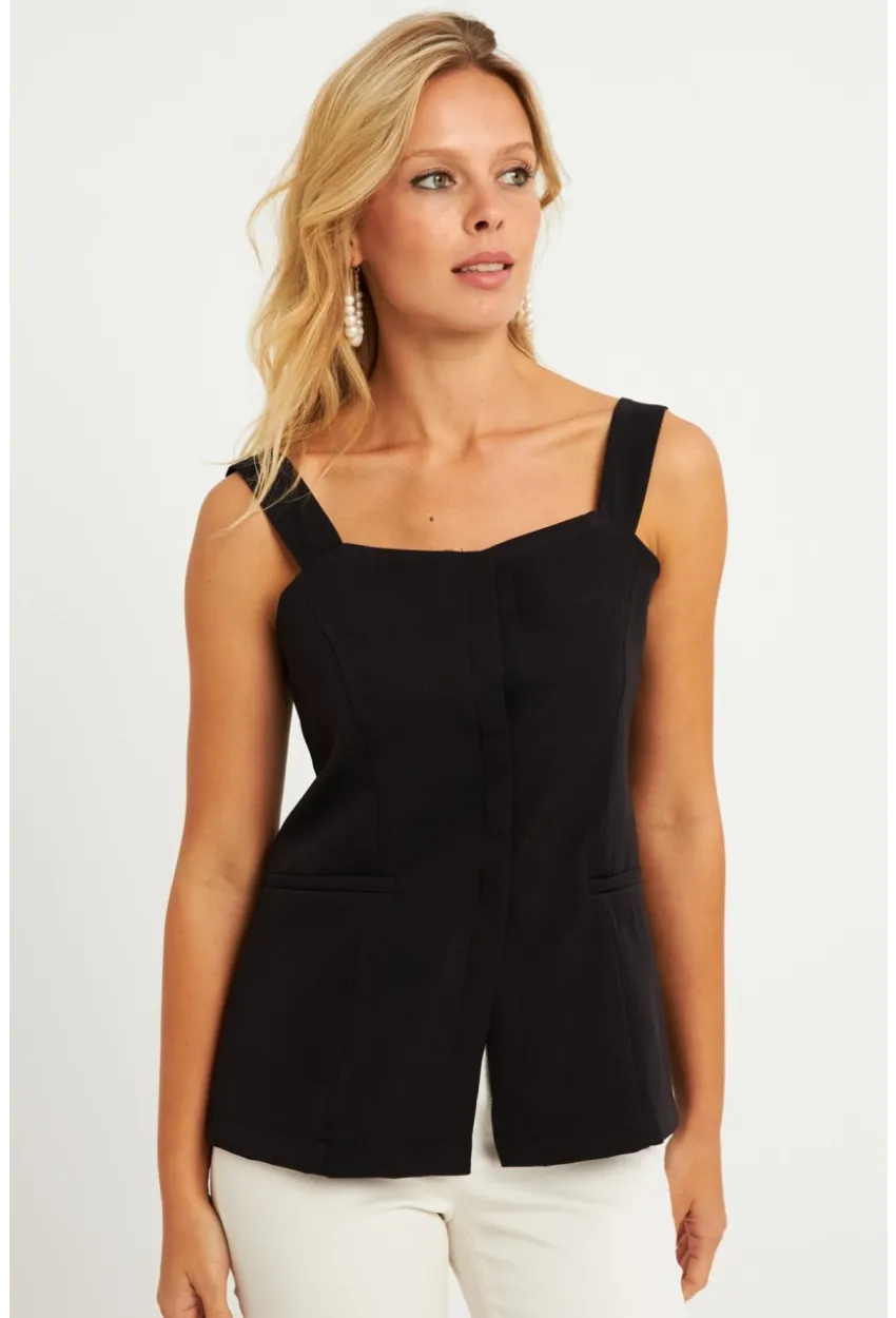 Kadın Siyah Gizli Düğmeli Yelek TW60236