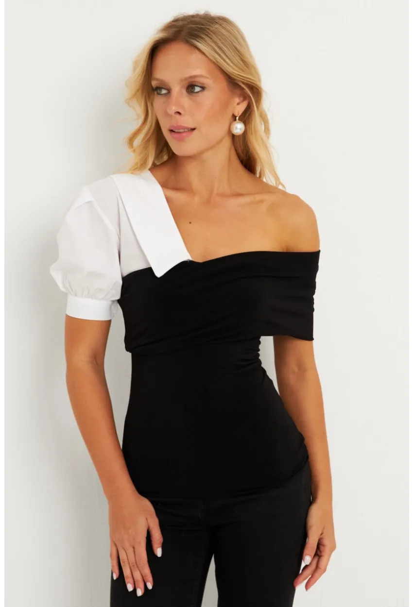 Kadın Siyah Gömlek Detaylı Bluz MEN2055