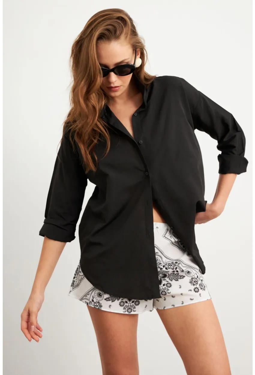 Kadın Siyah Gömlek Q1100