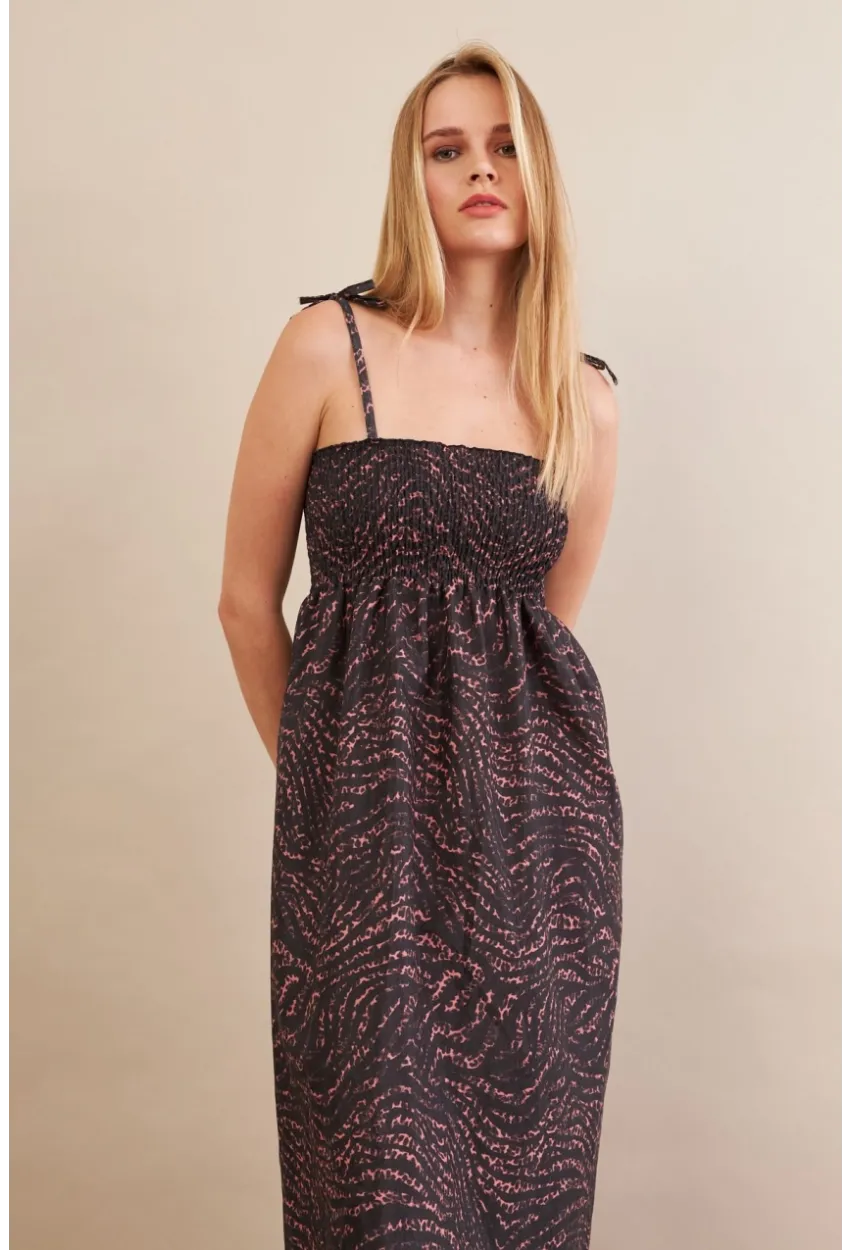 Kadın Siyah-Gülkurusu Straplez Çizgili Plaj Elbisesi OR502