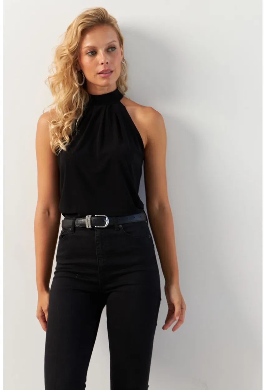 Kadın Siyah Halter Yaka Bluz LPP1273