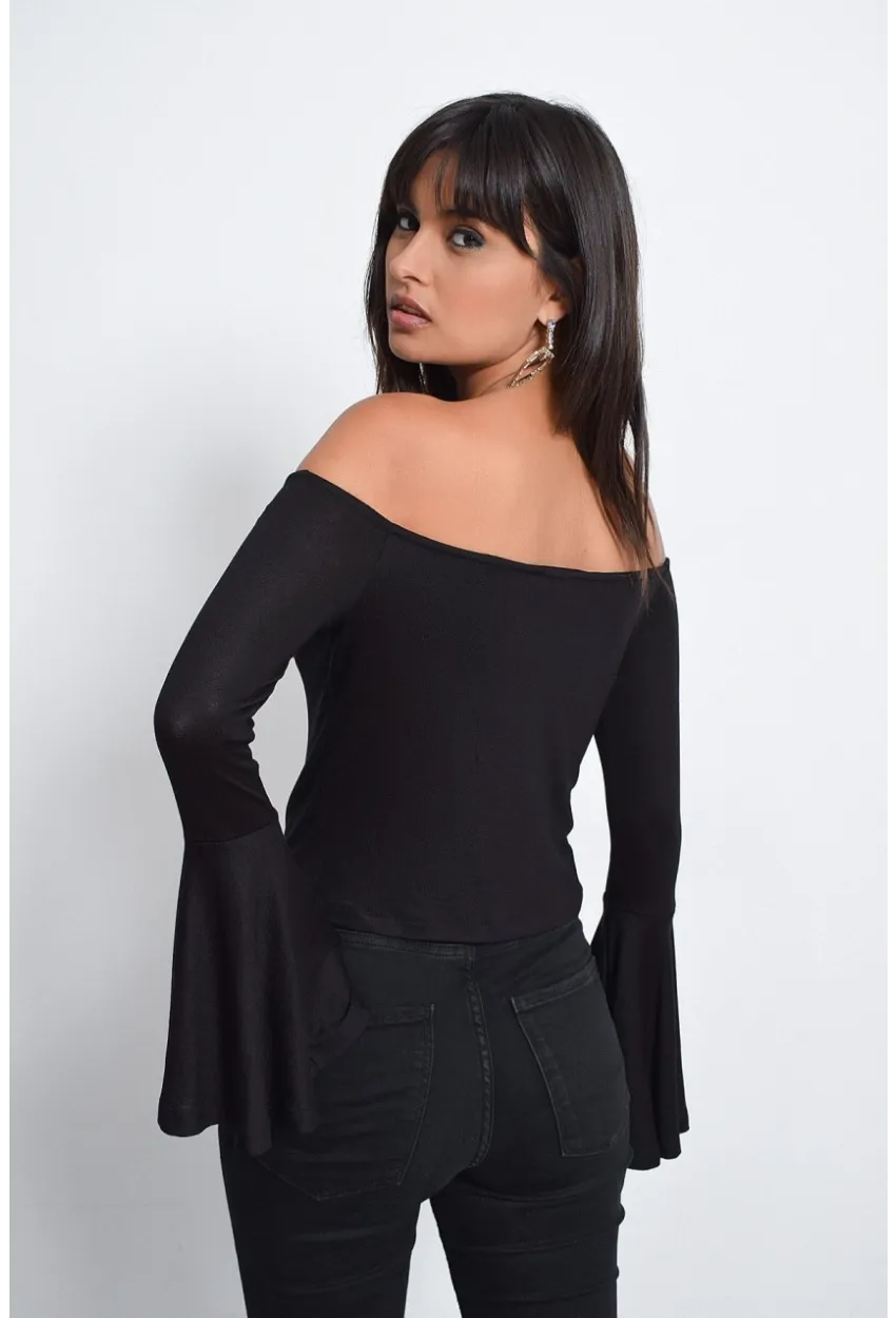 Kadın Siyah İspanyol Kol Bluz B07