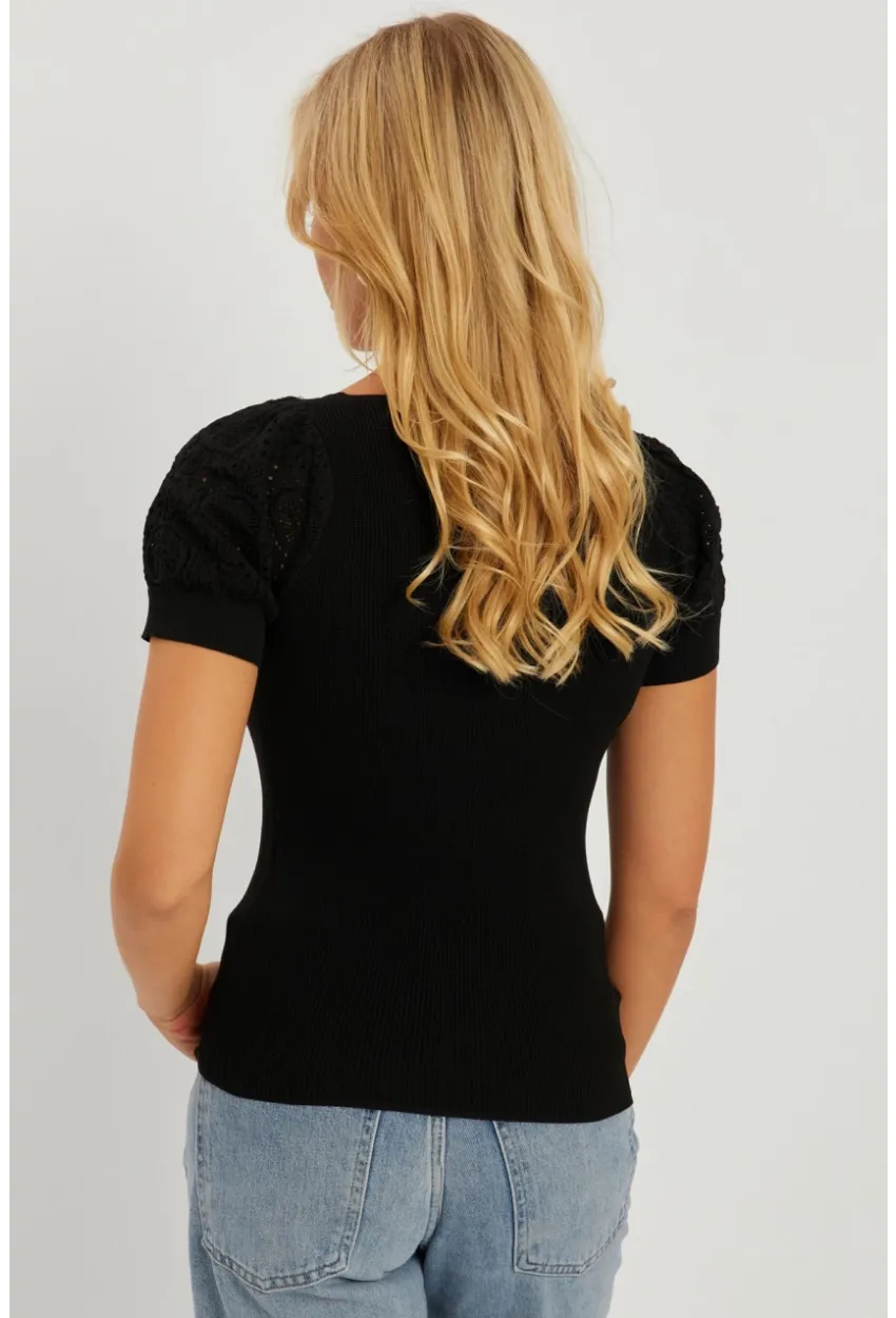 Kadın Siyah Kalp Taka Triko Bluz SMT228