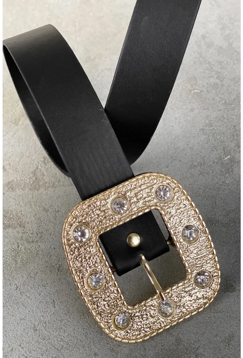 Kadın Siyah Kare Toka Taşlı Kemer BE614