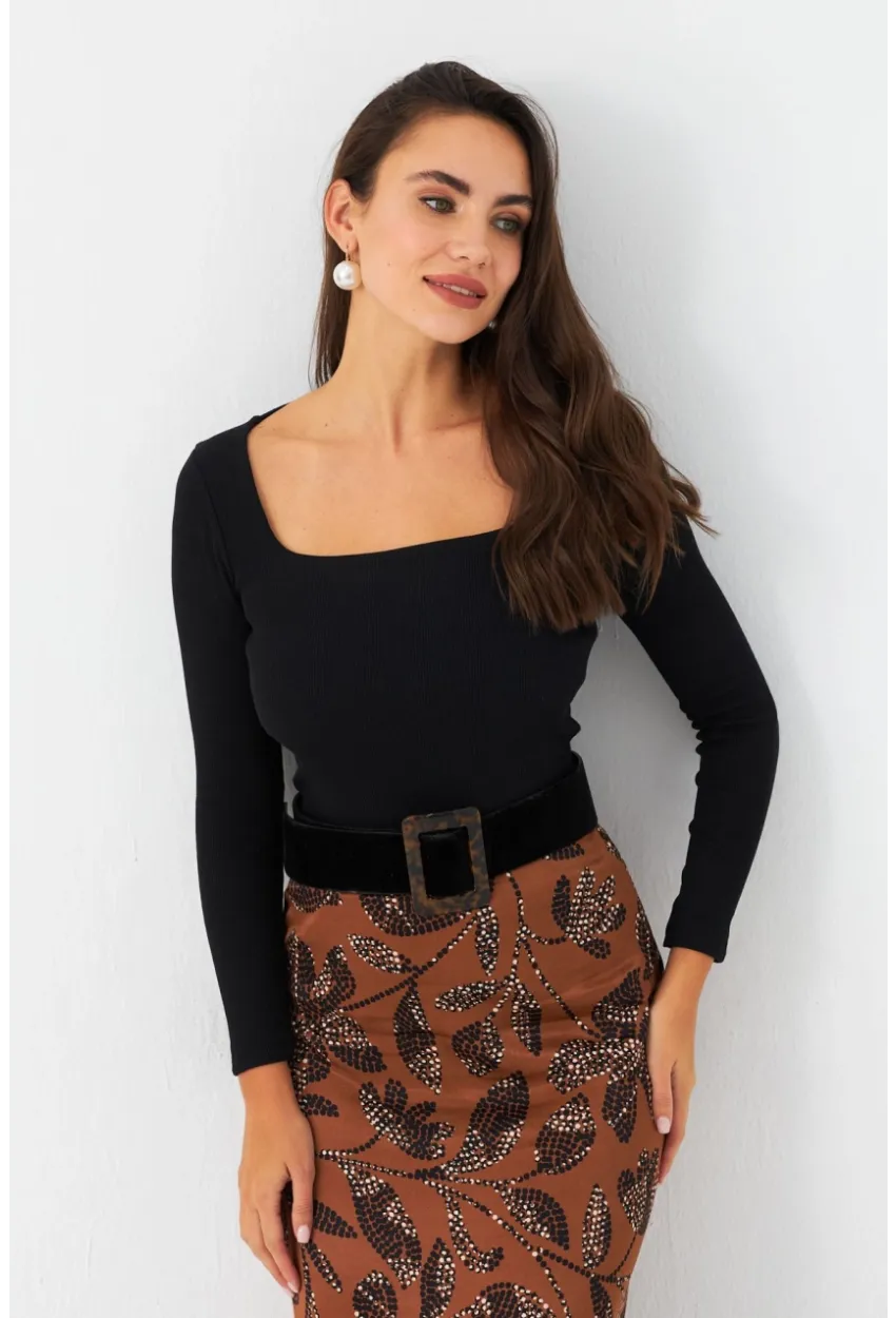 Kadın Siyah Kare Yaka Kaşkorse Bluz GA101