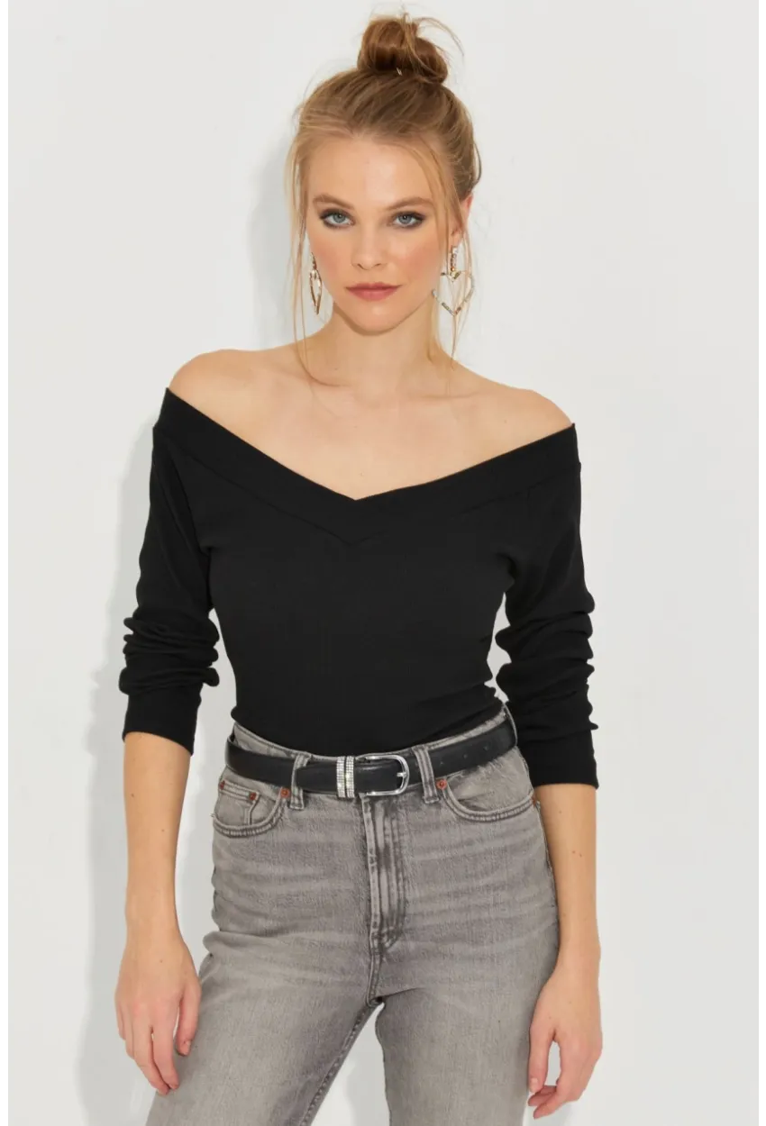 Kadın Siyah Kaşkorse Bluz Yİ2495