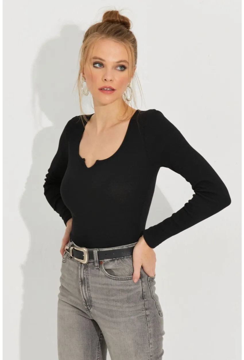 Kadın Siyah Kaşkorse Bluz Yİ2496