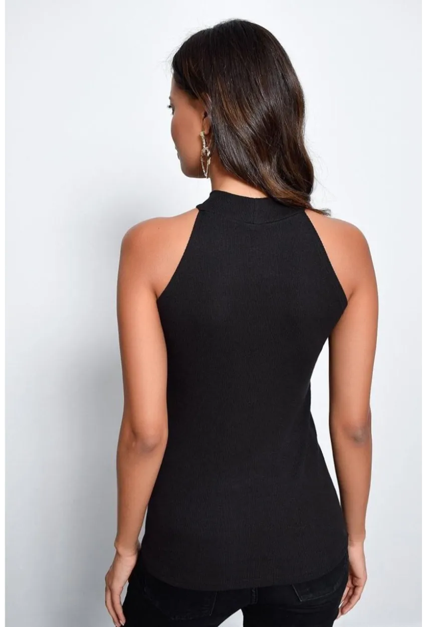 Kadın Siyah Kaşkorse Kolsuz Bluz Yİ1566