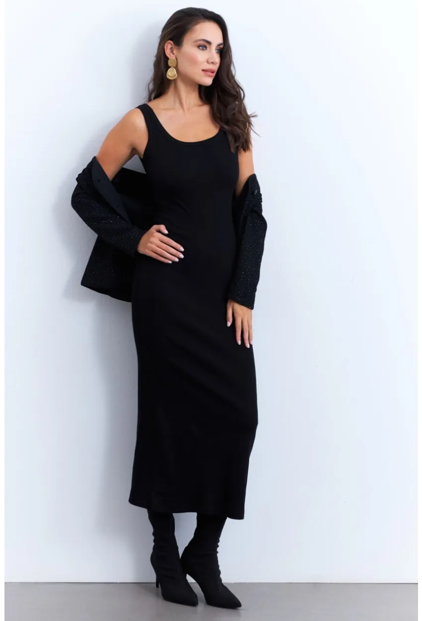 Kadın Siyah Kaşkorse Maxi Elbise MK64