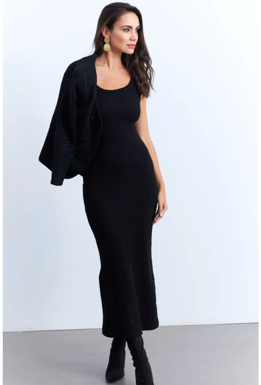 Kadın Siyah Kaşkorse Maxi Elbise MK64