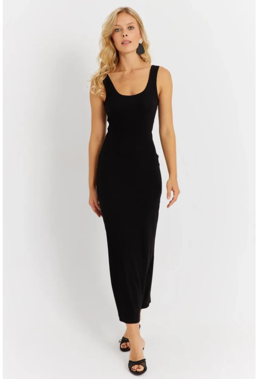 Kadın Siyah Kaşkorse Midi Elbise MK26