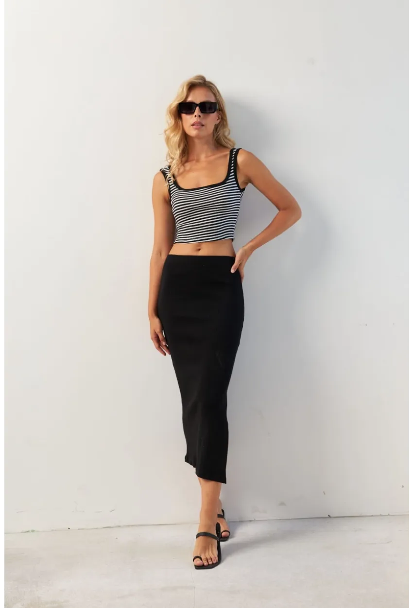 Kadın Siyah Kaşkorse Midi Etek XL2034