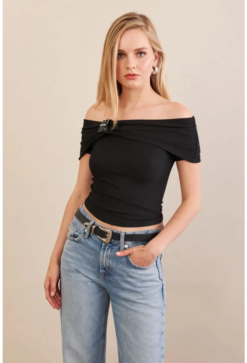 Kadın Siyah Kemer Detaylı Bluz FRY2316