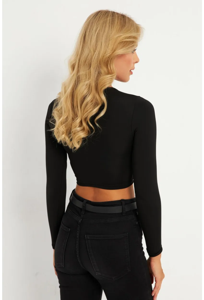 Kadın Siyah Kısa Bluz CG369