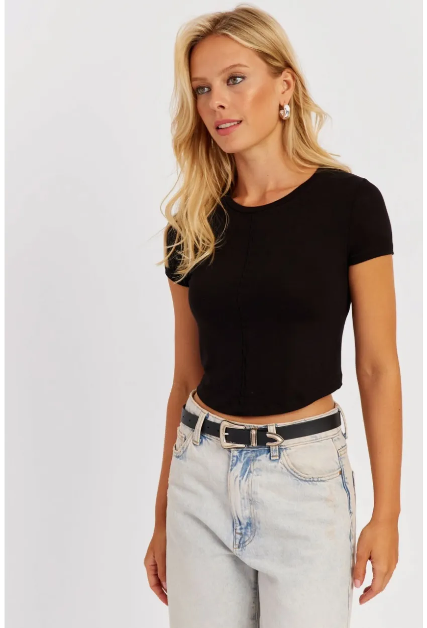 Kadın Siyah Kısa Bluz CY444
