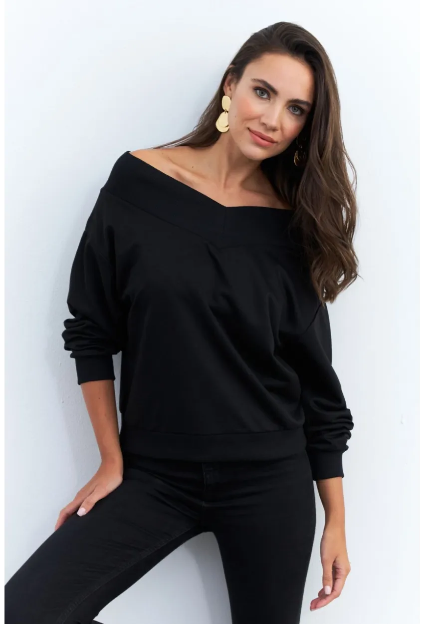 Kadın Siyah Kısa Sweatshirt TF16